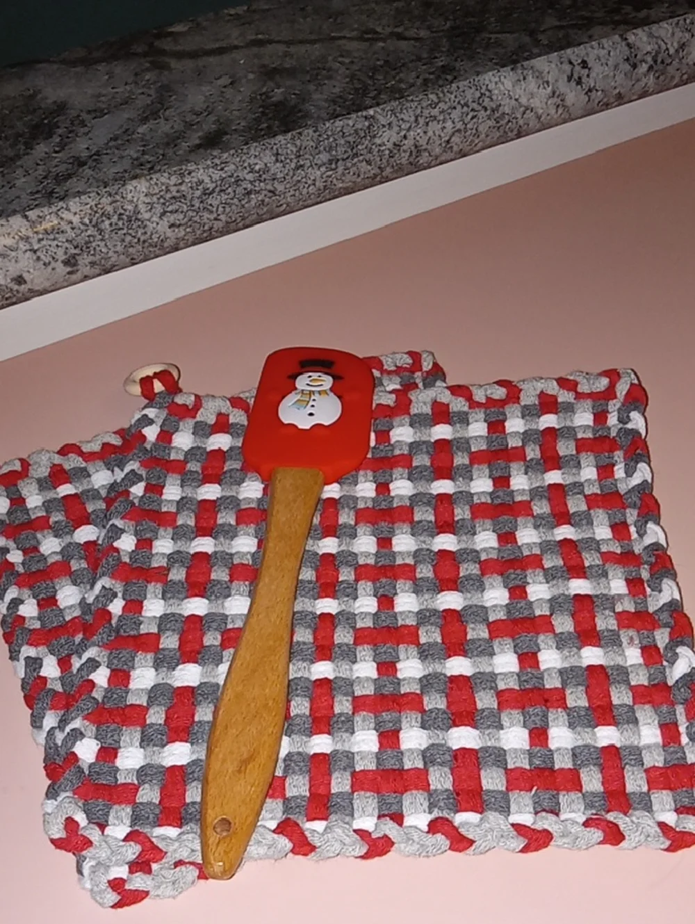 Handmade Christmas Potholder Set With Silicone Spatula